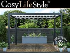 Bioklimatische Pergola pavillon San Pablo Alu+, 3x4m, Schwarz/Weiß