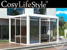 Bioklimatologisch pergola paviljoen San Pablo Alu+ met schuifdeuren, 3x4m, Wit
