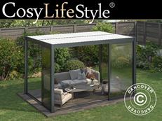 Bioklimatischer Pergola-Pavillon San Pablo Alu+ mit Schiebetüren, 3x4m, Schwarz/Weiß