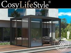 Bioklimatischer Pergola-Pavillon San Pablo Alu+ mit Schiebetüren, 4x4m, Schwarz