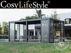 Bioklimatologisch pergola paviljoen San Pablo Alu+ met schuifdeuren, 4x5,8m, Zwart