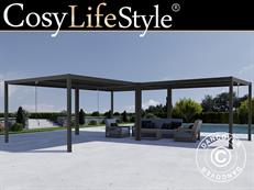 Pergola tonnelle de jardin bioclimatique San Pablo Alu+, 3x4m, 4x4m, 3x5,8m, Noir, 3 pcs.
