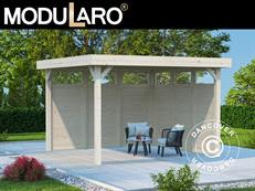 Tonnelle en bois avec 2 parois latérales, 3,49x3,49x2,54m, 12,2m², Naturel