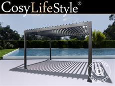 Cenador de jardín pergola bioclimático Monterey S2, 3x4m, Negro