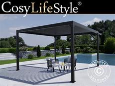 Cenador de jardín pergola bioclimático Monterey S2, 4x4m, Negro