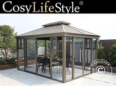 Tuinpaviljoen San Bruno met polycarbonaat zijwanden, 3x4m, Messing