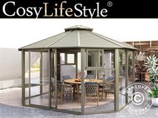 Tuinpaviljoen San Bruno met polycarbonaat zijwanden, achthoekig 4,35x4,35m, Messing