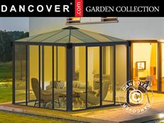 Serre orangerie, tonnelle de jardin LEDRO, 8,7m², Palram/Canopia, 2,95x2,95x2,95x2,76m, Gris