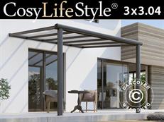 Tonnelle adossée Compact avec toit en polycarbonate, 3x3,04m, Anthracite
