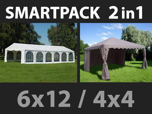 Solution SmartPack 2 en 1: Tente de réception Exclusive 6x12m, Blanc/tonnelle 4x4m, sable Solution SmartPack 2 en 1: Tente de réception Exclusive 6x12m, Blanc/tonnelle 4x4m, sable