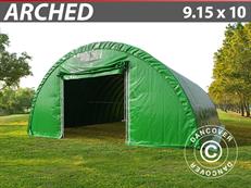 Tunnel agricole avec puits de lumière, 9,15×10×4,5m, PVC, vert