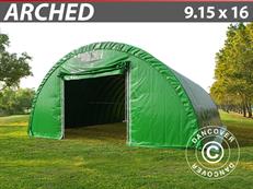 Tunnel agricole avec puits de lumière, 9,15×16×4,5m, PVC, vert