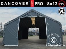 Tenda de armazenagem PRO 8x12x5,2m PVC c/painel de cobertura de teto, Cinza