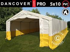 Tente de stockage PRO 5x10m, PVC, blanc/jaune, retardateur de flammes