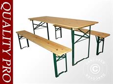 Ensemble table et bancs de brasserie 180x60x78cm, Bois clair
