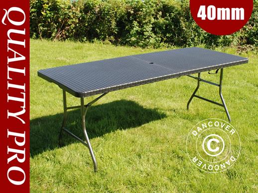 Table pliante, imitation rotin, 182x74x74cm, noir, Table pliante, imitation rotin, 182x74x74cm, noir,