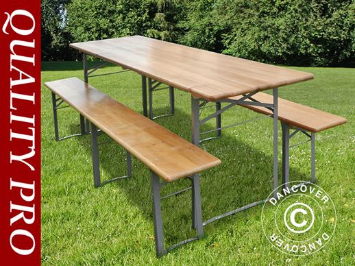 Ensemble table et bancs de brasserie 180x60x76cm, Bois clair Ensemble table et bancs de brasserie 180x60x76cm, Bois clair