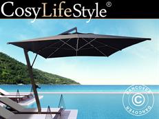 Zwevende parasol Havana, 3,5x3,5m, Zwart