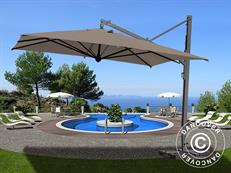 Zwevende parasol Galileo Maxi, 4x4m, Grijs taupe