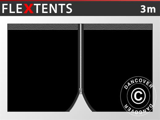 Seitenwand mit Reißverschluss für FleXtents, 3m, Schwarz