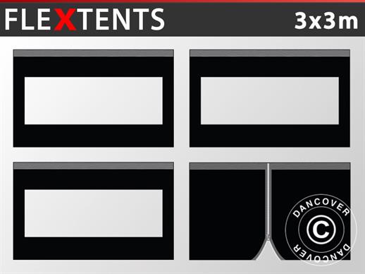 Zestaw ścian bocznych dla Namiot ekspresowy FleXtents 3x3m, Czarny