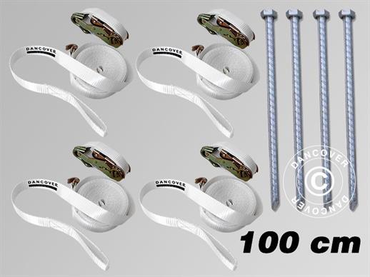 Pack de seguridad 4 (estacas 100cm y cinchas de sujeción), Blanco