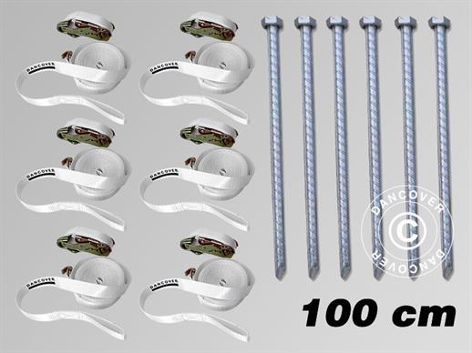 Pack de seguridad 6 (estacas 100cm y cinchas de sujeción), Blanco