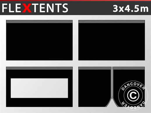 Seitenwand-Set für das Faltzelt FleXtents 3x4,5m, Schwarz