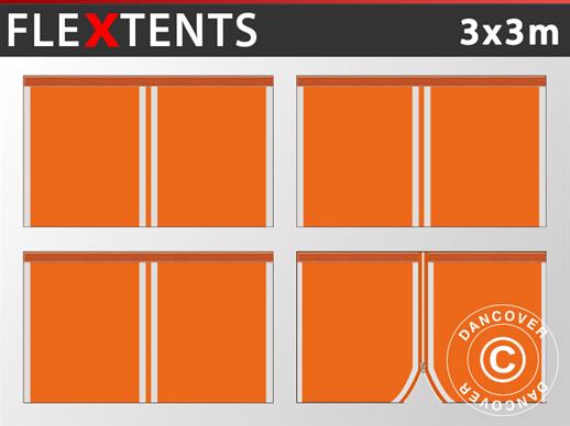 Sidevegg Sett for Quick-up telt FleXtents 3x3m, Oransje reflekterende