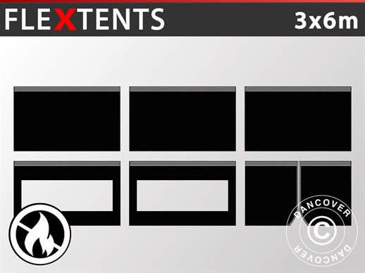 Seitenwand-Set für das Faltzelt FleXtents 3x6m Schwarz, Flammenhemmend