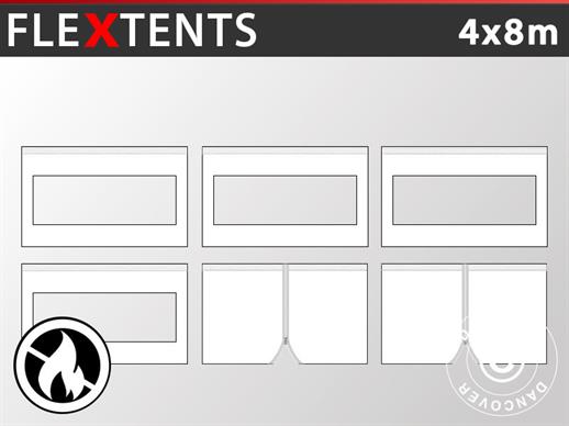 Zijwandset voor Vouwtent FleXtents 4x8m, Wit, Vlamvertragende