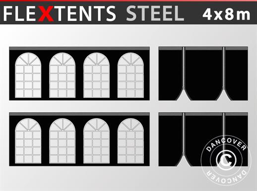 Komplet bočnih stranica za brzo sklopivi paviljon FleXtents Steel 4x8m, Crna