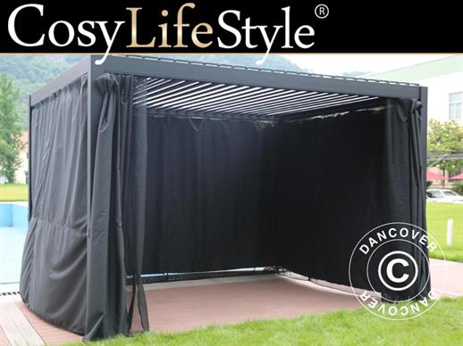 Sidewall kit+Mosquito net f/ bioclimatic pergola gazebo San Marino, 3x6 m, Black