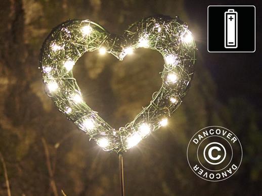 Coeur LED, petit, Garden, 15cm, Vert/Blanc Chaud, 2pcs