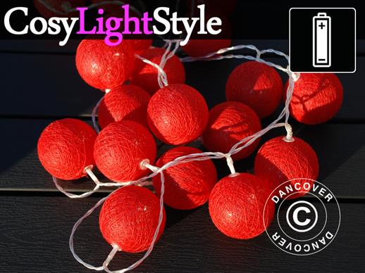 Guirnalda de luces LED con bolas de algodón, Leo, 30 LEDs, Rojo