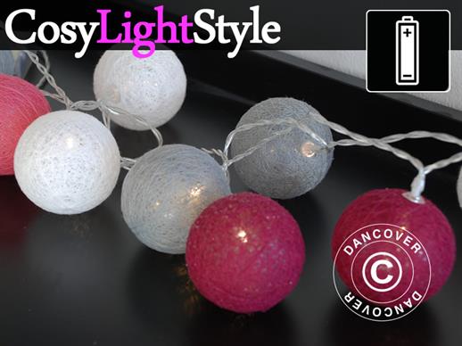 Cordão de luz de Bola de Algodão, Capricorn, 30 LED, Mix de Rosa