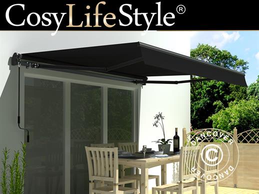 Awning w/Crank handle, 2.95x2 m, Black/Black Frame