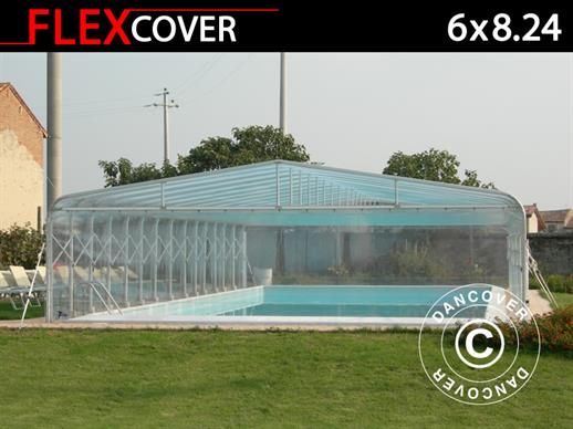 Cubierta de piscina tipo túnel, plegable, 6x8,24x2,7m, Blanco/Transparente