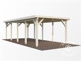 Abri pour voiture en bois avec cabane à outils, 3,6x7,62x2,32m, 23,1m², Naturel, KIT COMPLET