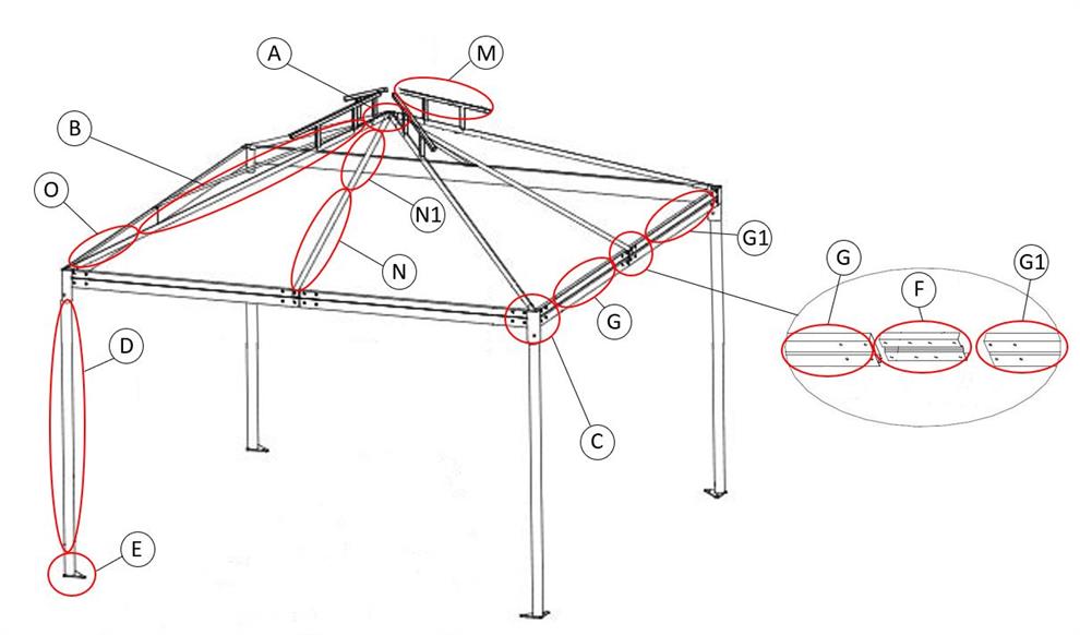 Gazebo de jardim Osiris 4x4m, Cinza