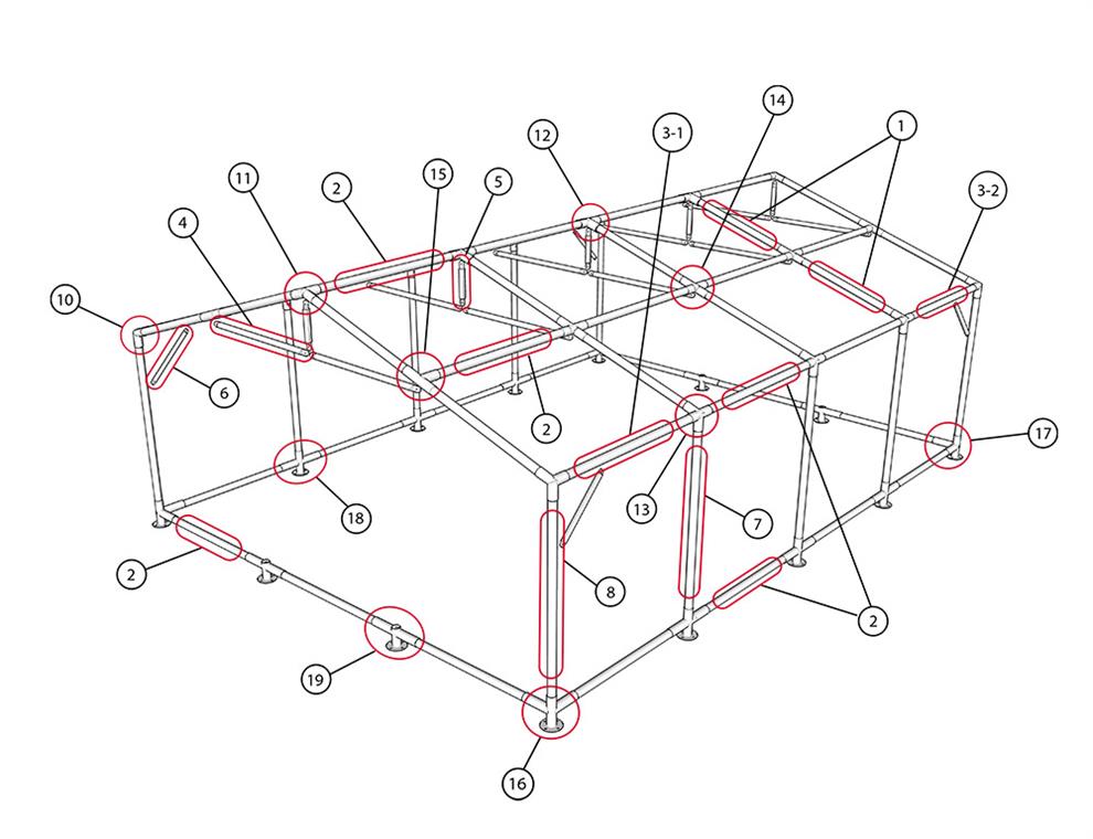 Tente de réception, SEMI PRO Plus CombiTents® 6x12m 4-en-1, Gris/Blanc