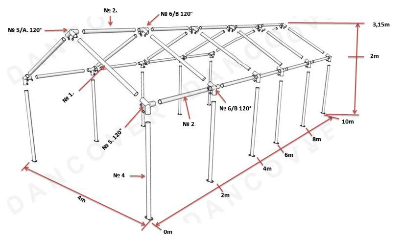 Partytent Original 4x8m PVC, "Arched", Wit