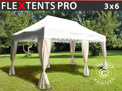 Vouwtent/Easy up tent FleXtents PRO "Wave" 3x6m Wit, inkl. 6 decoratieve gordijnen