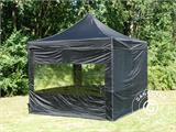 Tente Pliante FleXtents PRO 3x3m Noir, avec 4 cotés