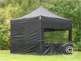 Tente Pliante FleXtents PRO 3x3m Noir, avec 4 cotés