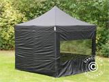 Tente Pliante FleXtents PRO 3x3m Noir, avec 4 cotés