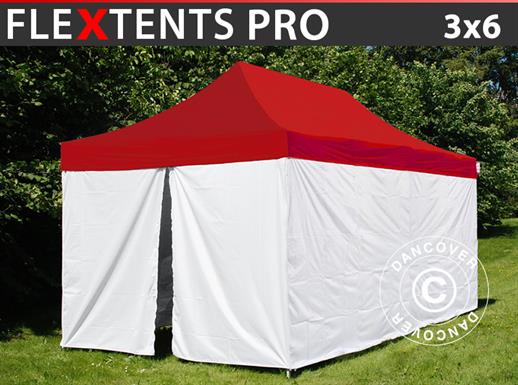 Pop up gazebo FleXtents® PRO, Medical & Emergency tent, 3x6 m, Red/White, incl. 6 sidewalls