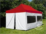 Tente pliante FleXtents® PRO, tente médicale et d’urgence, 3x6m, Rouge/Blanc, 6 parois latérales incluses