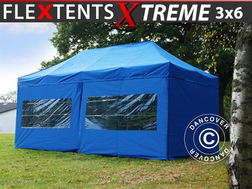 Tente pliante FleXtents Xtreme 50 3x6m Bleu, avec 6 cotés