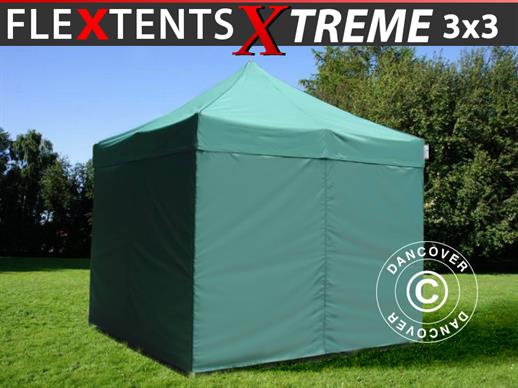 Vouwtent/Easy up tent FleXtents Xtreme 50 3x3m Groen, inkl. 4 Zijwanden